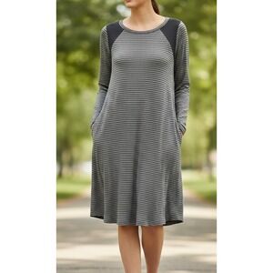 Mts Black Stripe Pocket Long Sleeve Dress Women's Size Small